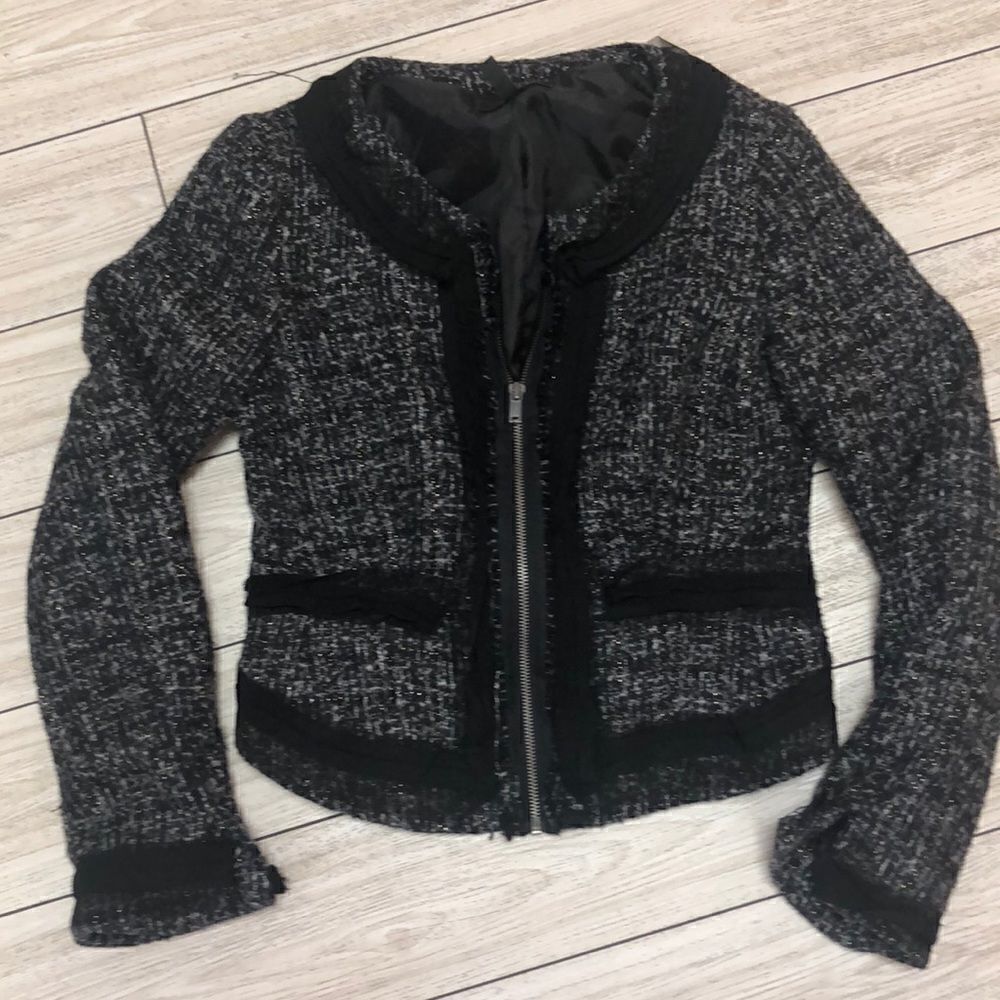 Jessica Simpson Black gray tweed cropped jacket